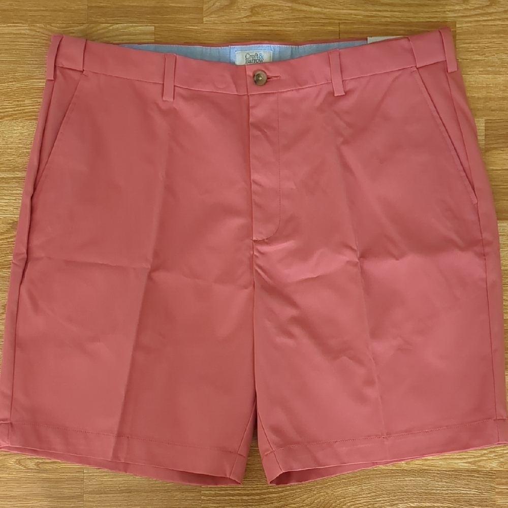 Mens Flat Front Shorts by Croft & Barrow, Coral Salmon Pink, Size 42, NEW, nwt